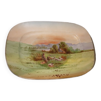 Limoge earthenware dish, Pastoral landscape 51 cm