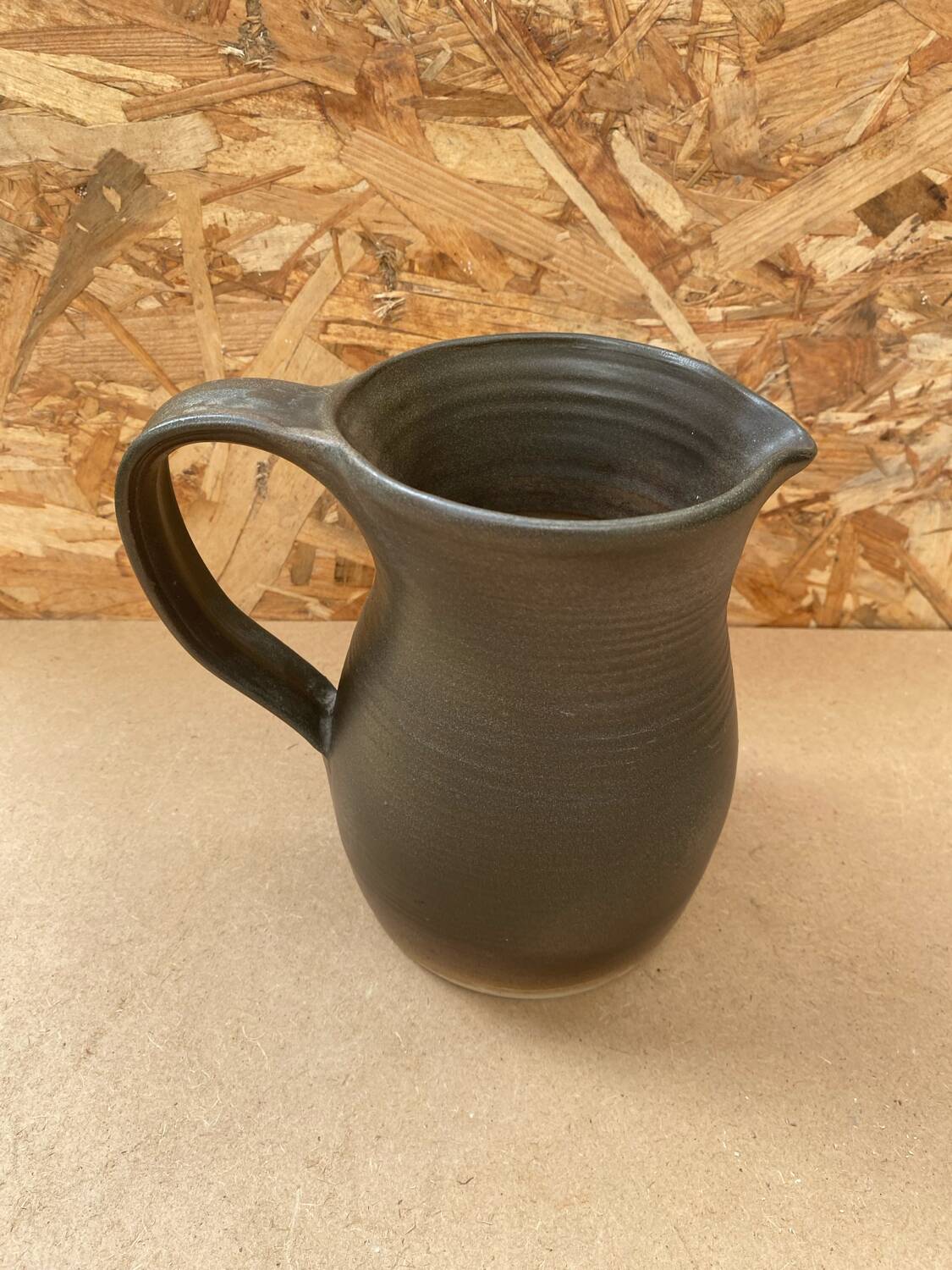 Antique vintage grey brown ceramic pitcher