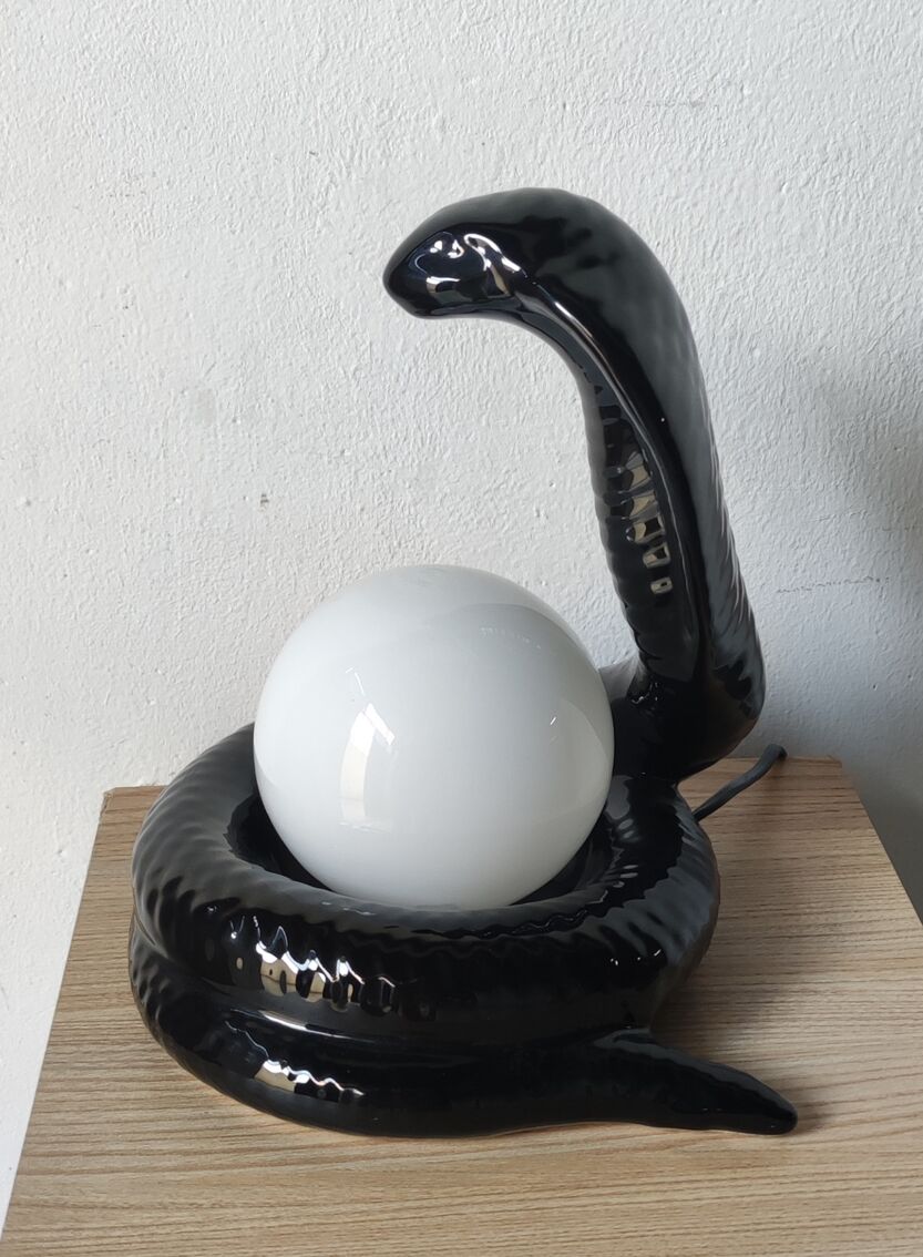 Pied de lampe serpent cobra en céramique années 70/80