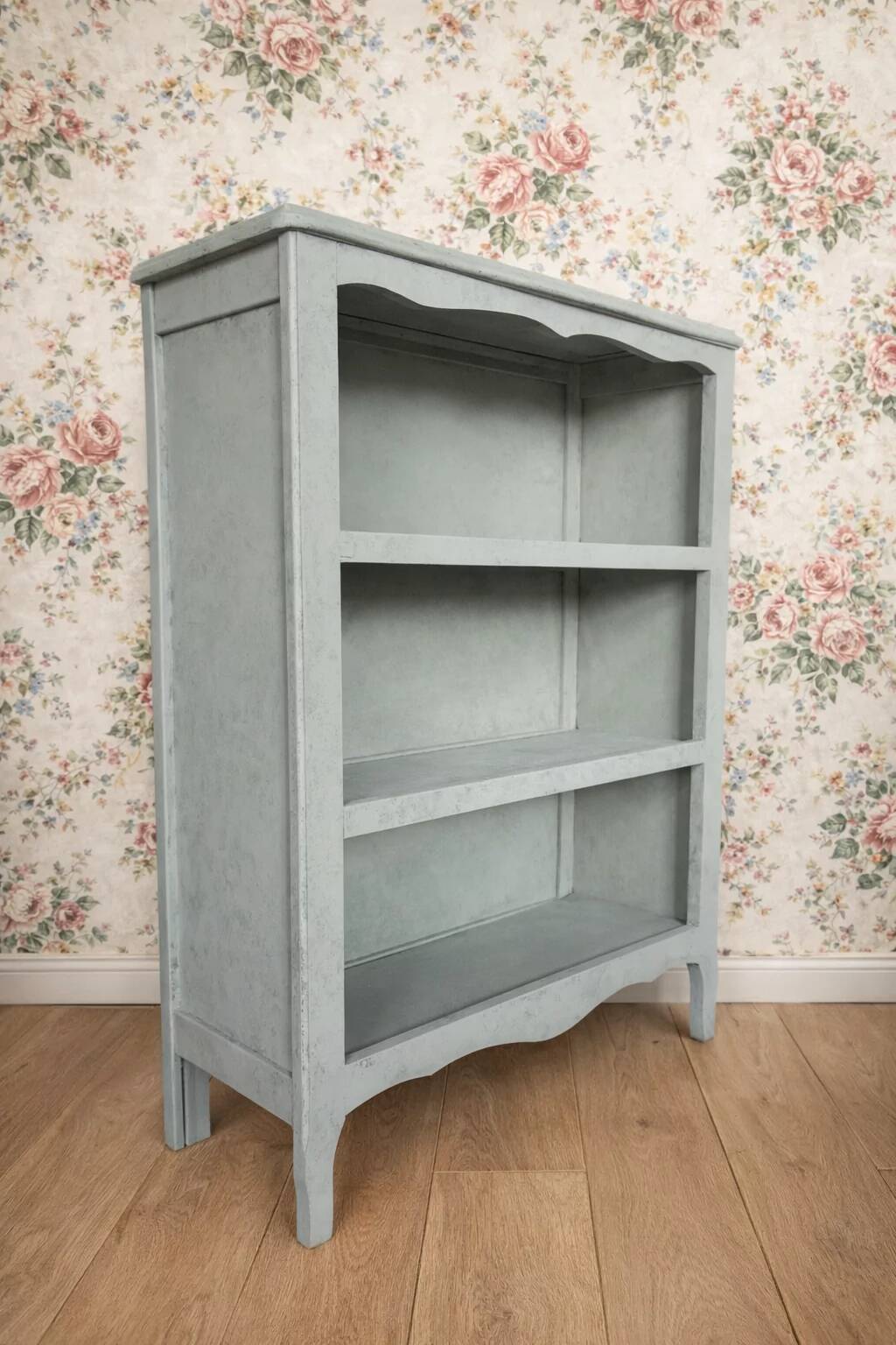 Bibus library, old, made of bluish grey beech, low profile.