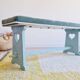Antique blue velvet wooden bench - heart-shaped bench