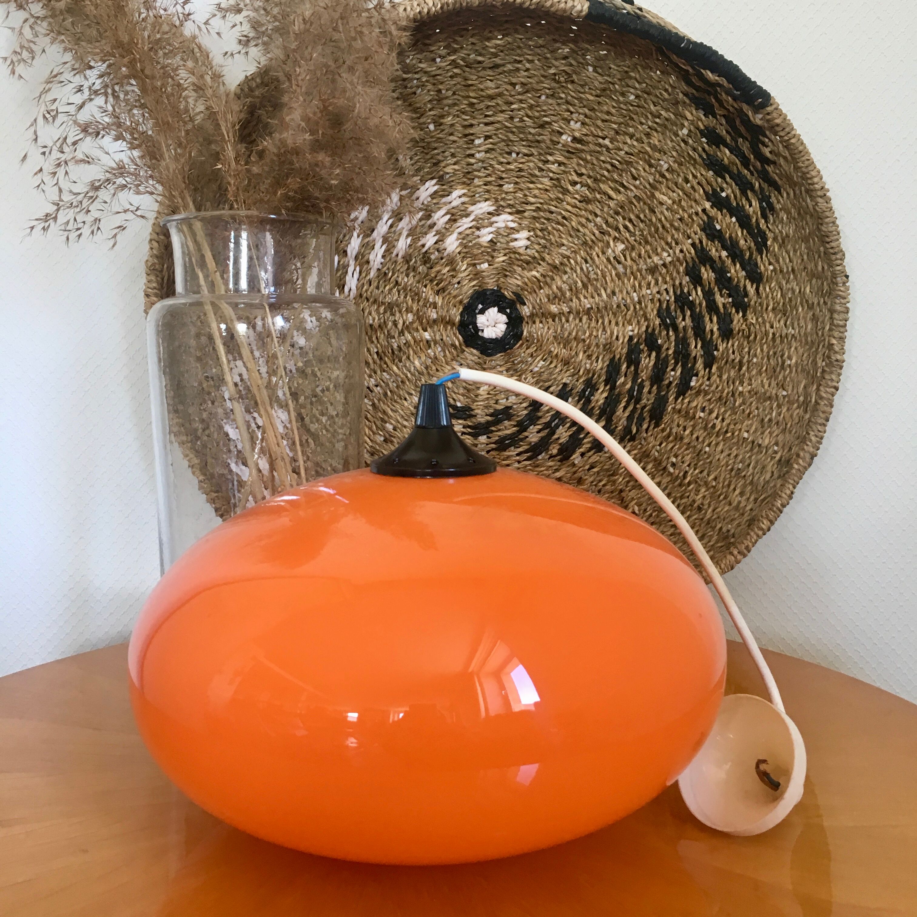 Orange opaline vintage hanging lamp