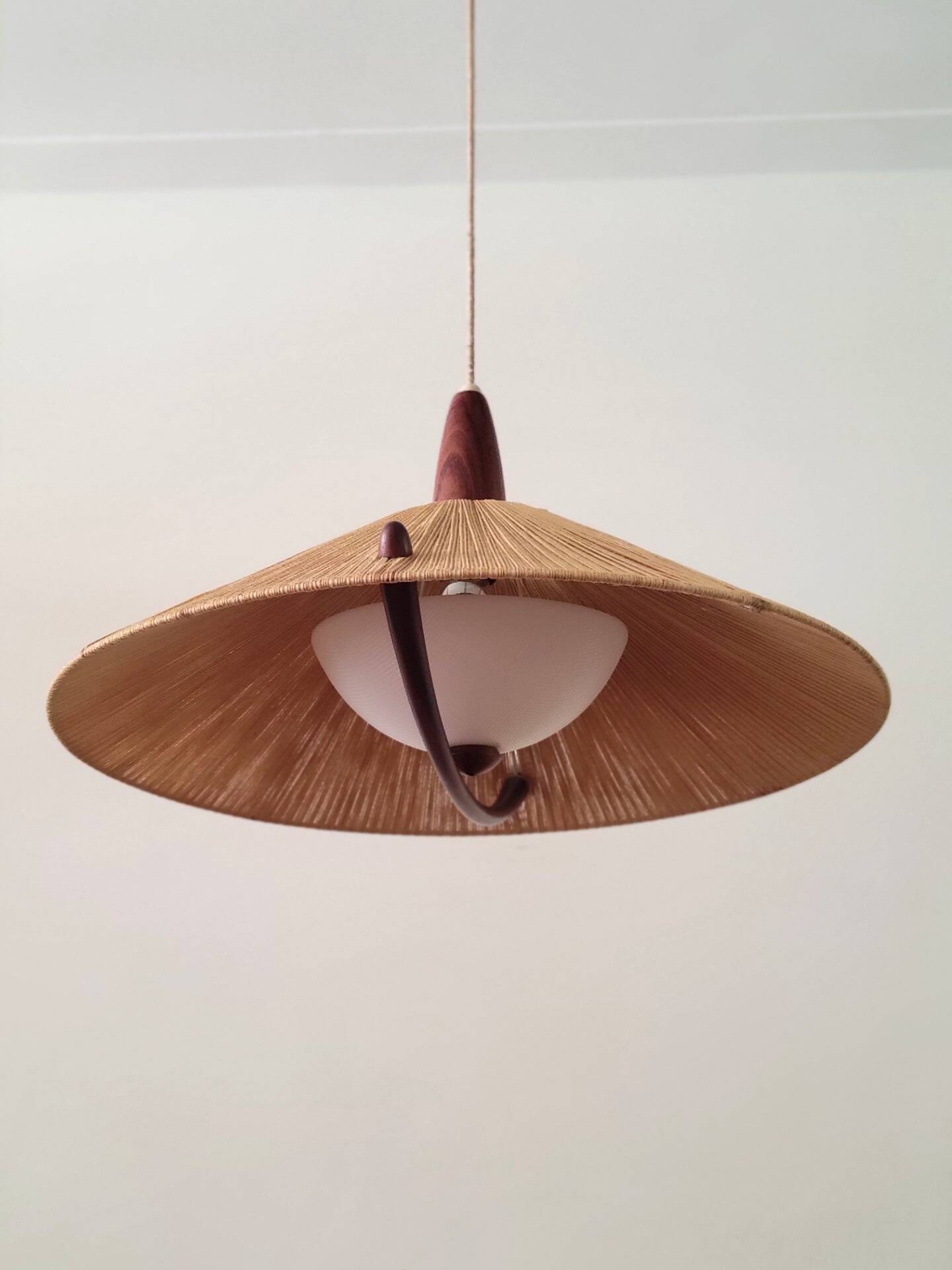 Vintage sisal hanging lamp by Temde Leuchten, 1965