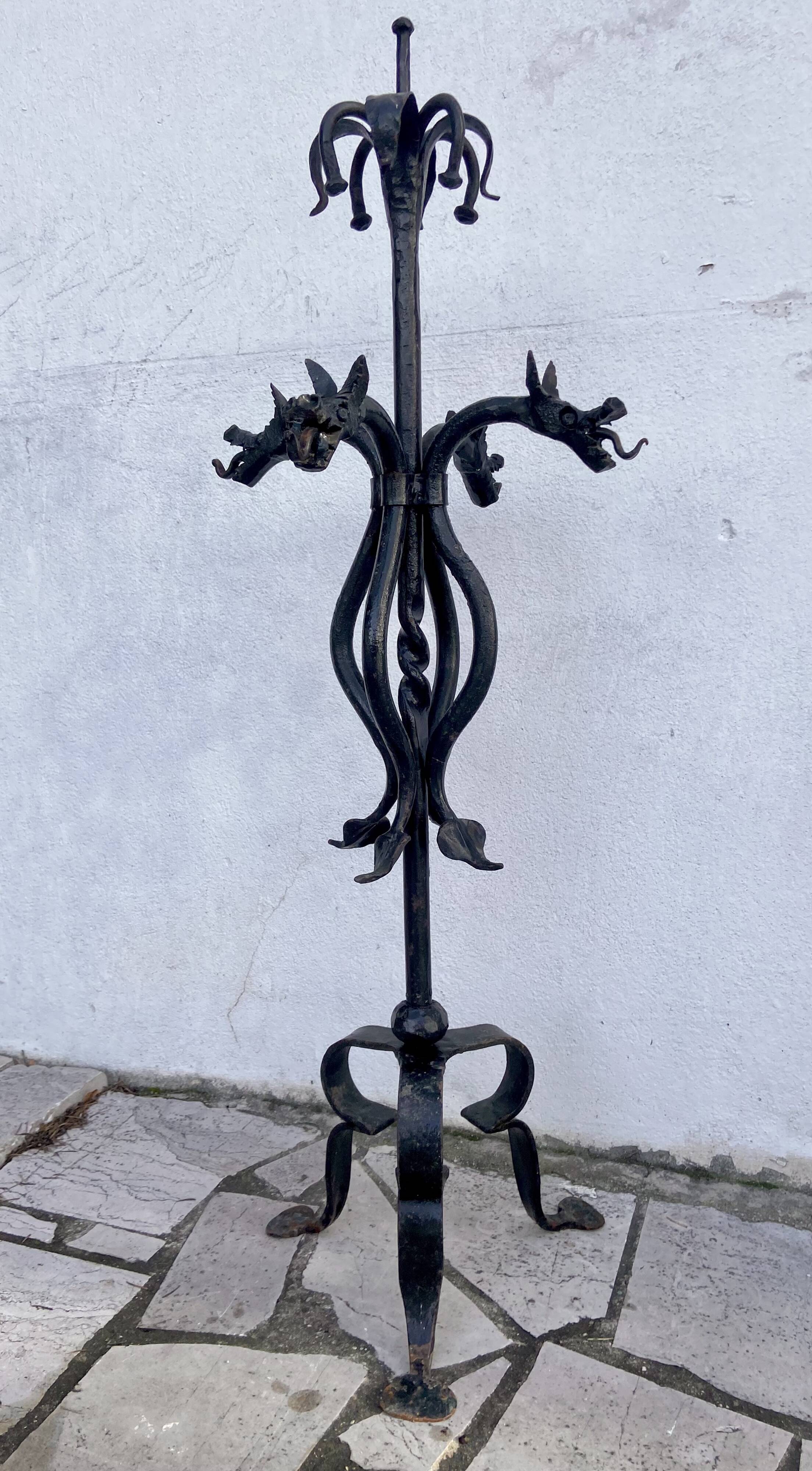 Black wrought iron fireplace tool set