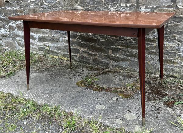Table pieds effilés compas bois vernis extensible vintage années 50