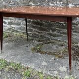 Table with tapered compass legs, extendable varnished wood, vintage 1950s