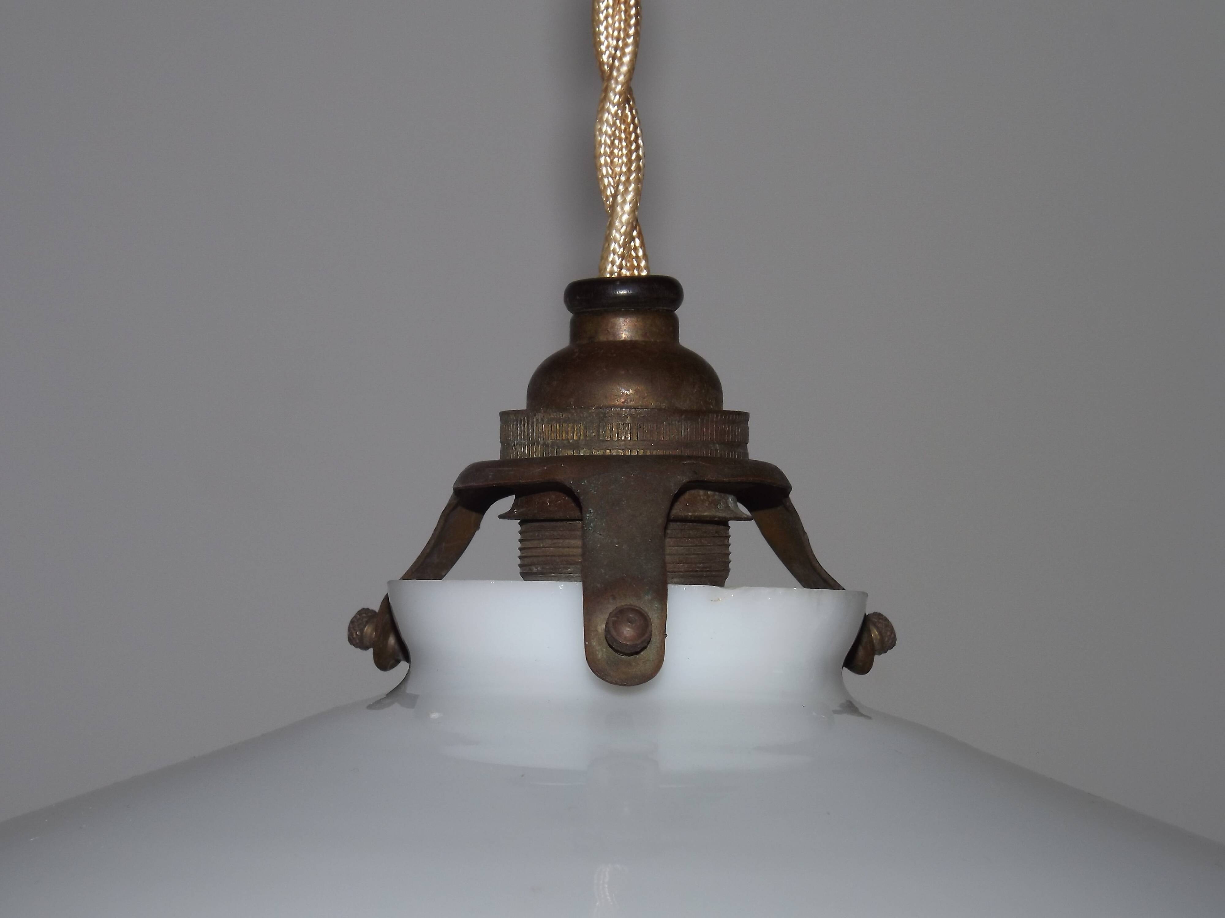 Vintage French Art Deco White Opaline Glass Pendant Light with Frilled Edge 5563
