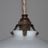 Vintage French Art Deco White Opaline Glass Pendant Light with Frilled Edge 5563