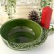 Christmas serving bowl, French BCI holly ceramic bowl, green glazed