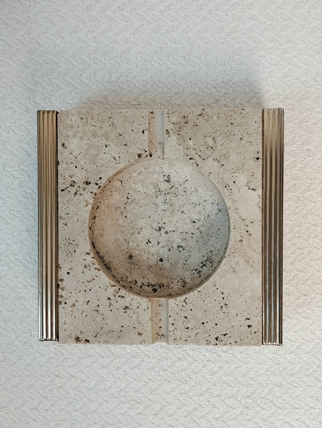 Travertine and brass ashtray