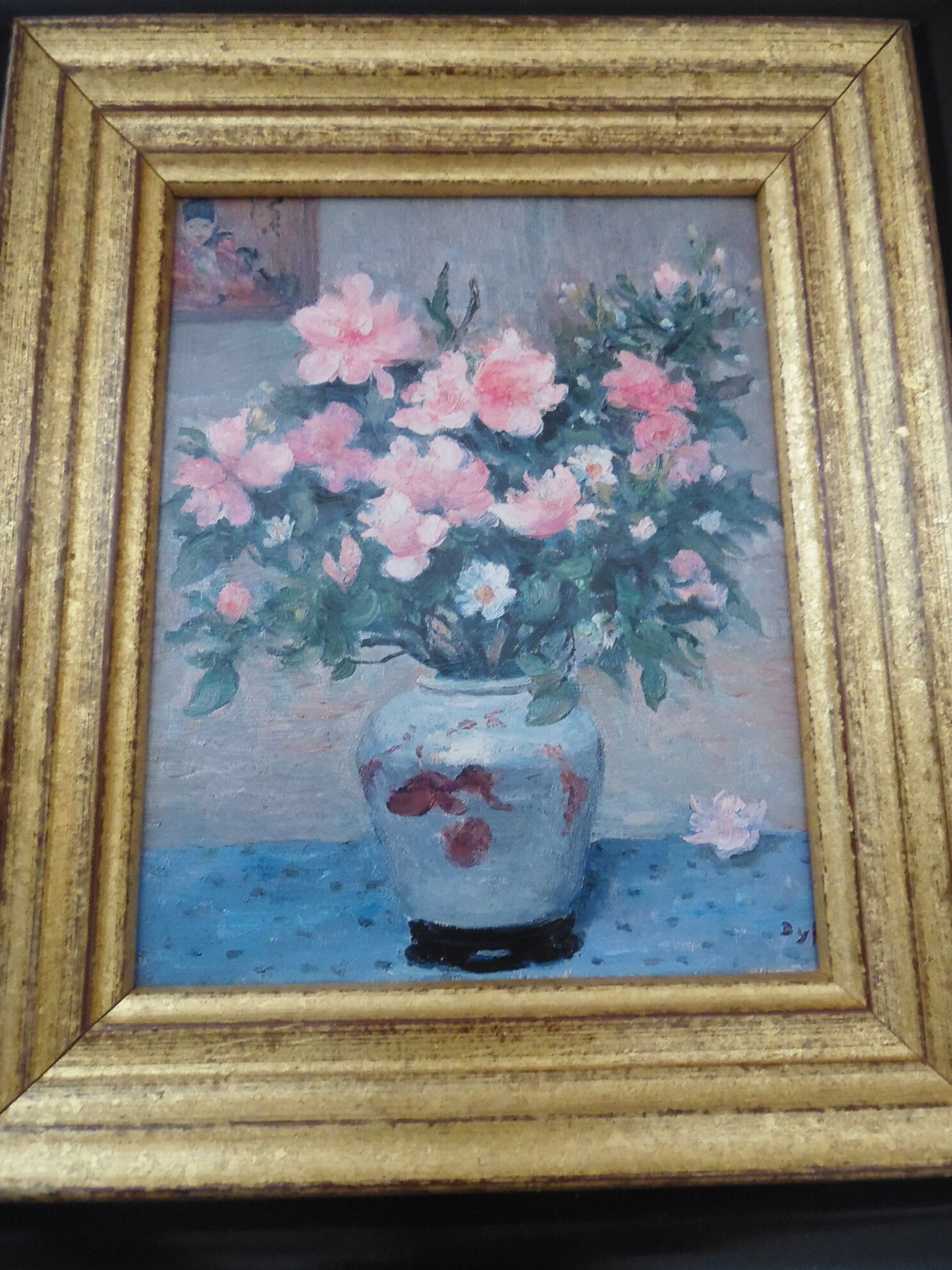 Oil on wood bouquet of flowers signed Dyf