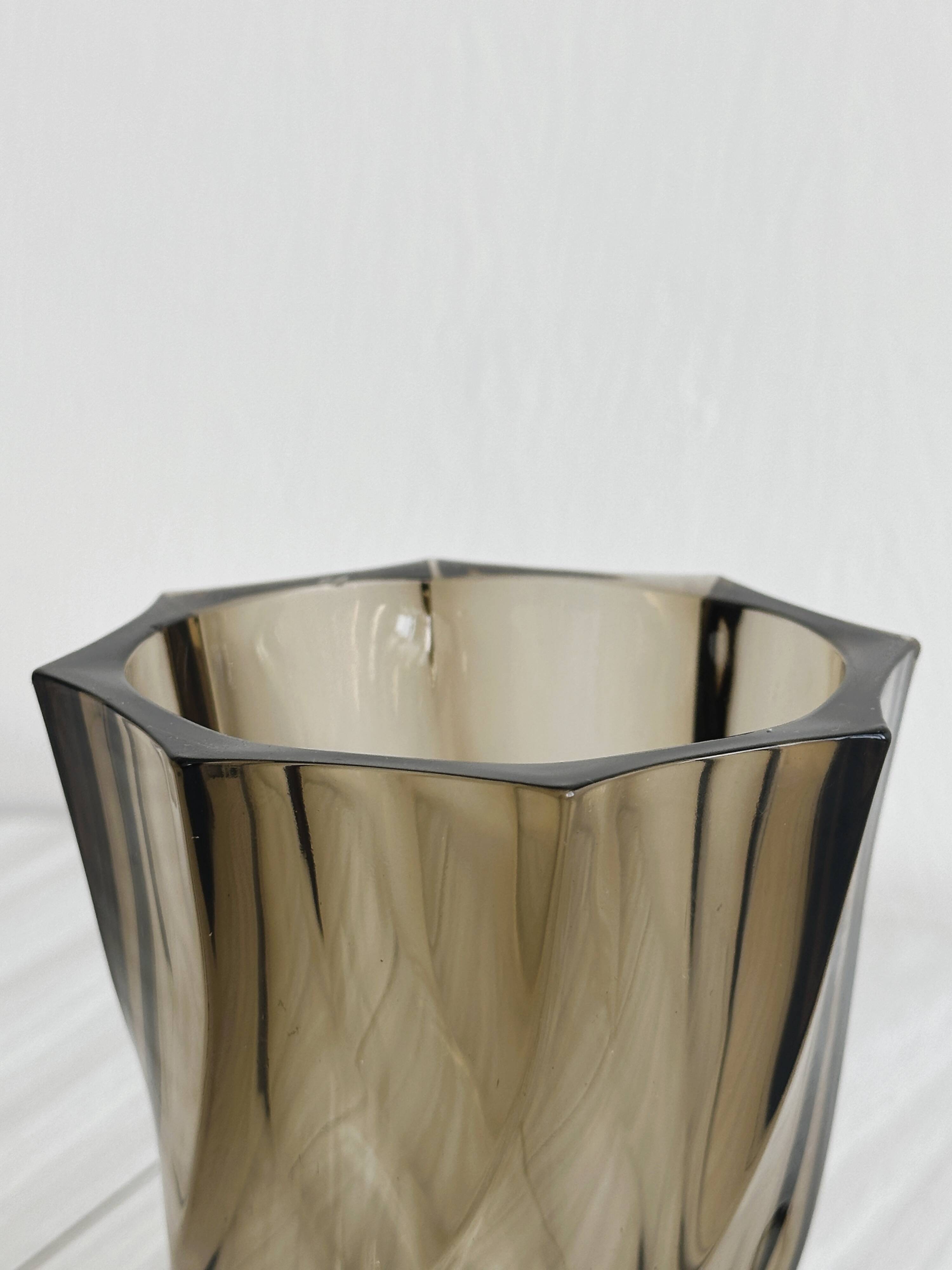 Smoked glass vase with twisted design