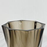 Smoked glass vase with twisted design