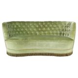 1940s Danish Curved Green Buttoned Sofa