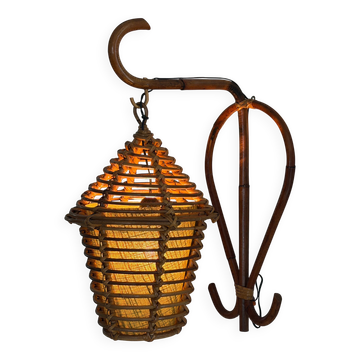 Unique wall lamp in bamboo and fabric, Lantern Design/One, Italy, 1960s
