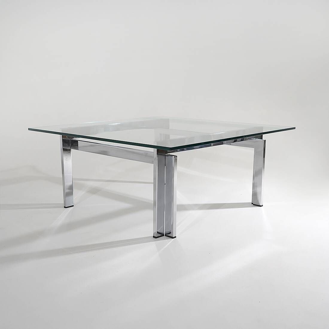 Table basse carrée en verre et acier, années 1970
