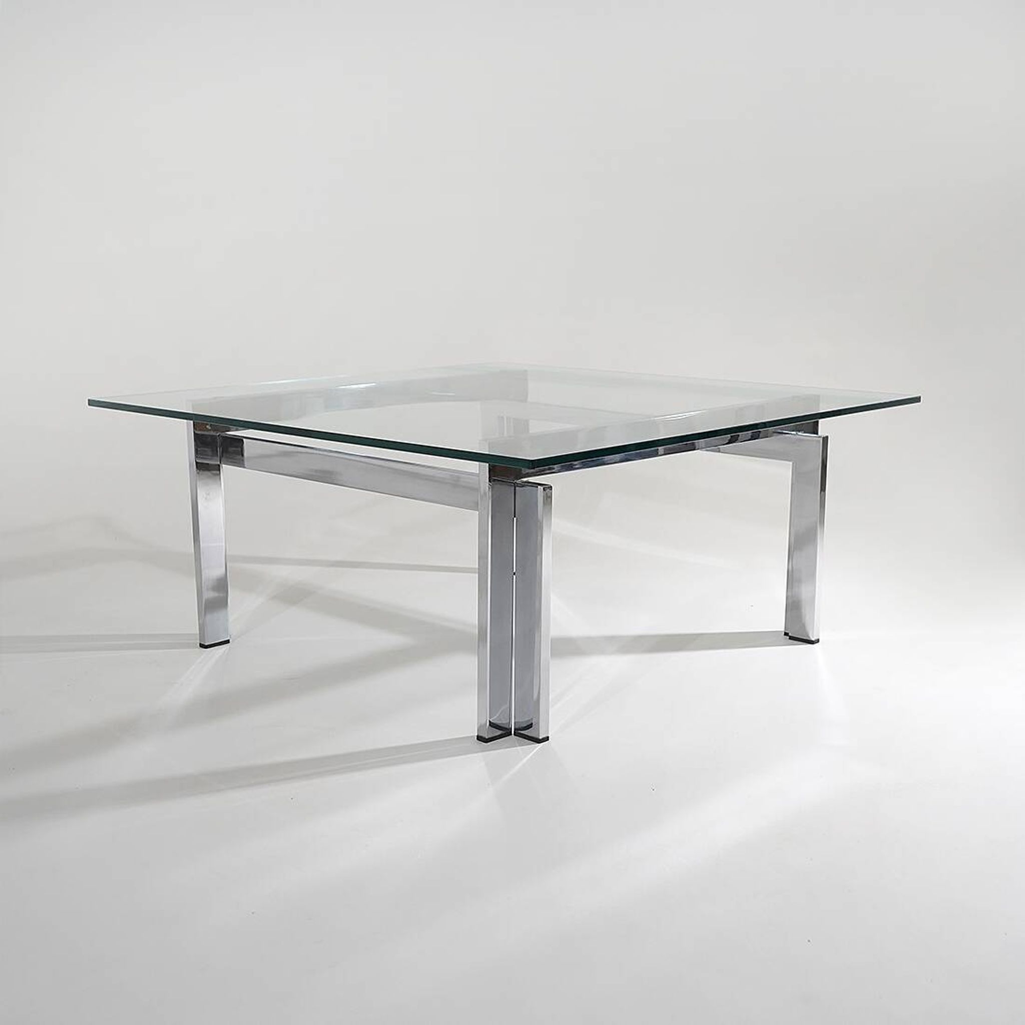 Square coffee table in glass and steel, 1970s