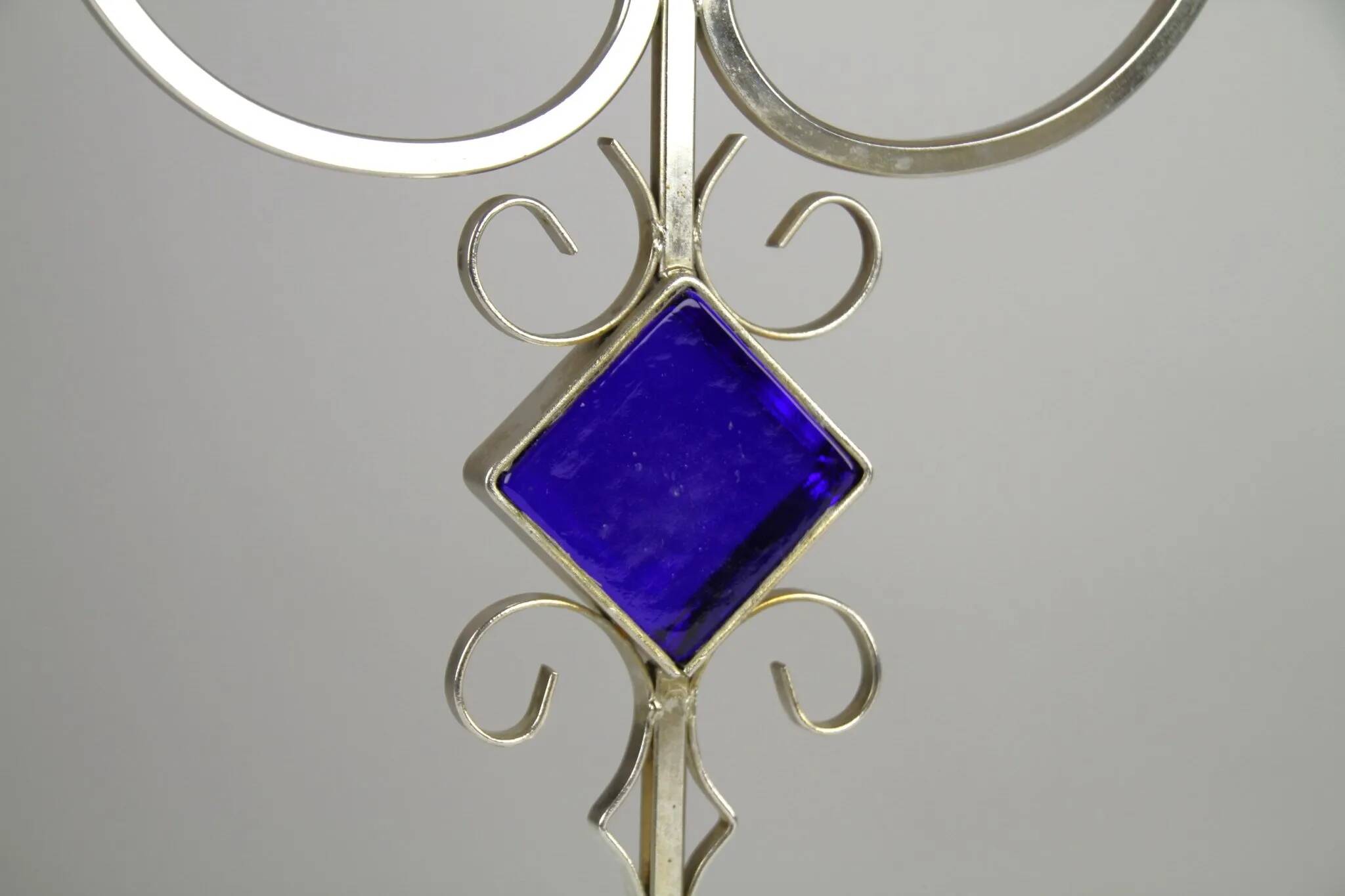 White Brass & Cobalt Blue Art Glass Candelabra by Gunnar Ander for Ystad-Metall — Sweden, 1960s