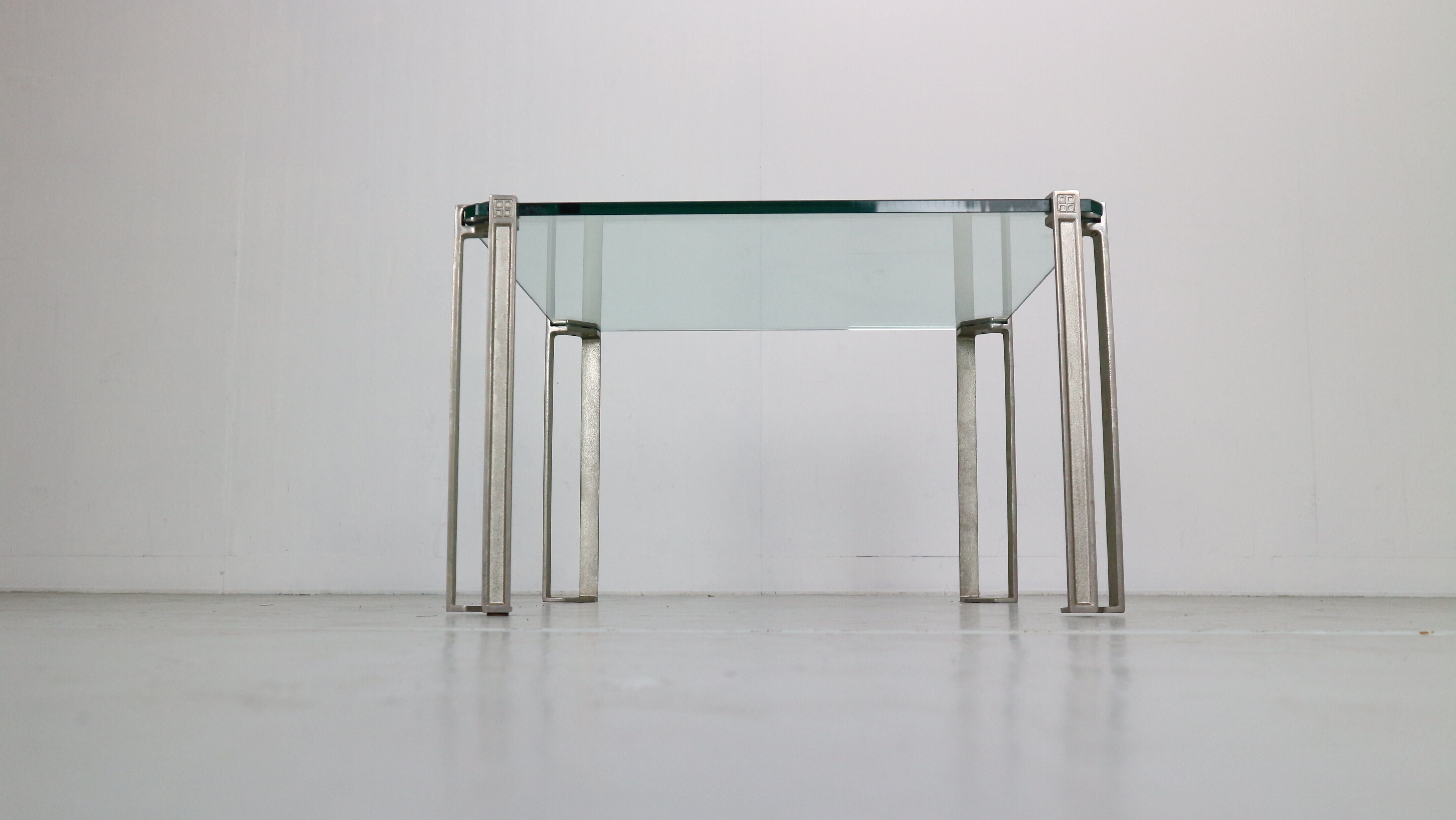 Peter Ghyczy for Ghyzcy Square Glass Coffee Table, 1970's Hollywood Regency