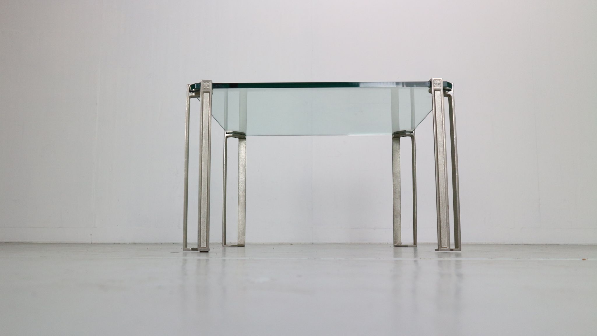 Peter Ghyczy for Ghyzcy Square Glass Coffee Table, 1970's Hollywood Regency