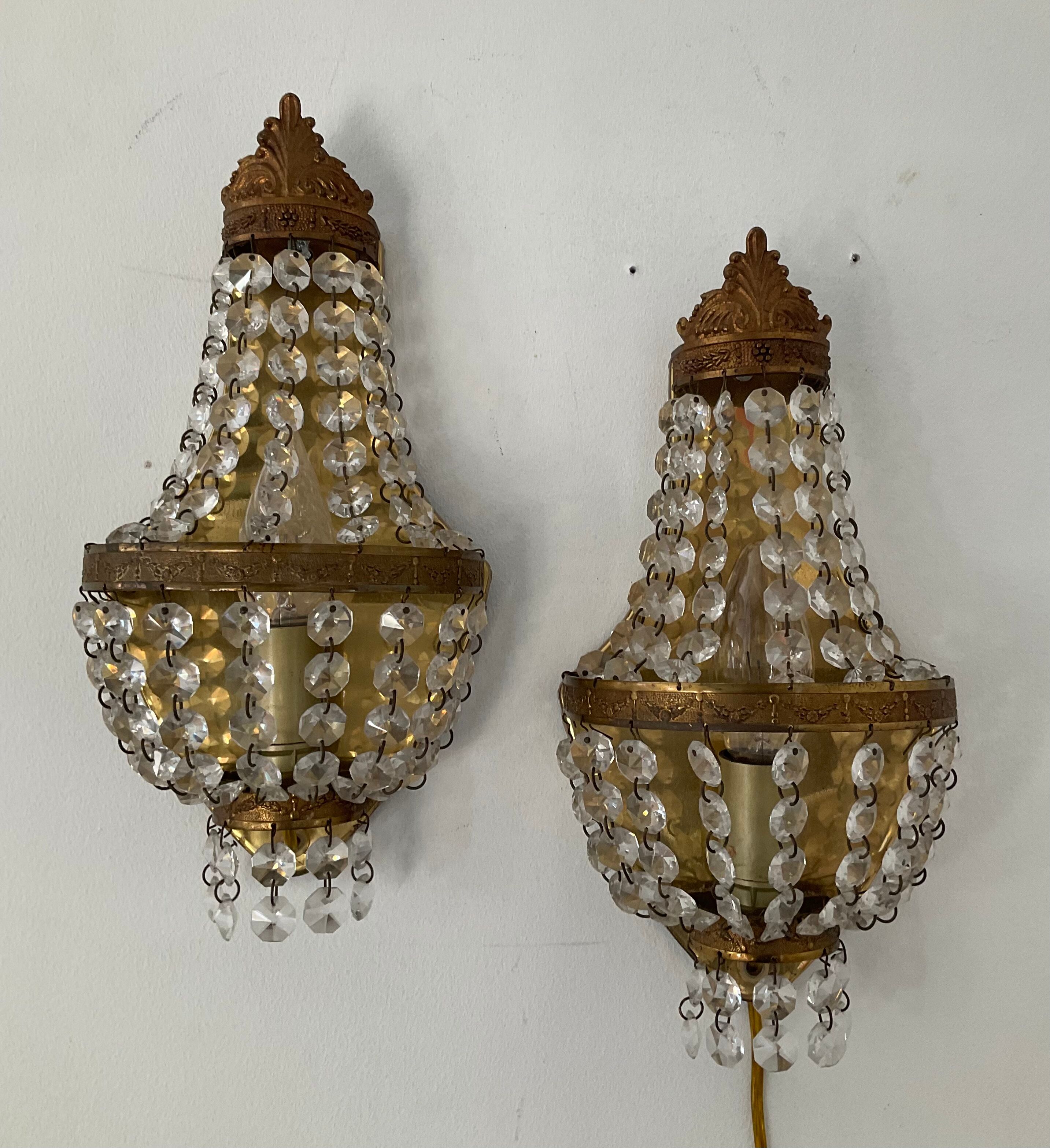 Pair of hot air balloon wall lamps with crystal and brass grapevines