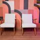 Vintage armchairs set of 2 beige bouclé walnut wood 1960