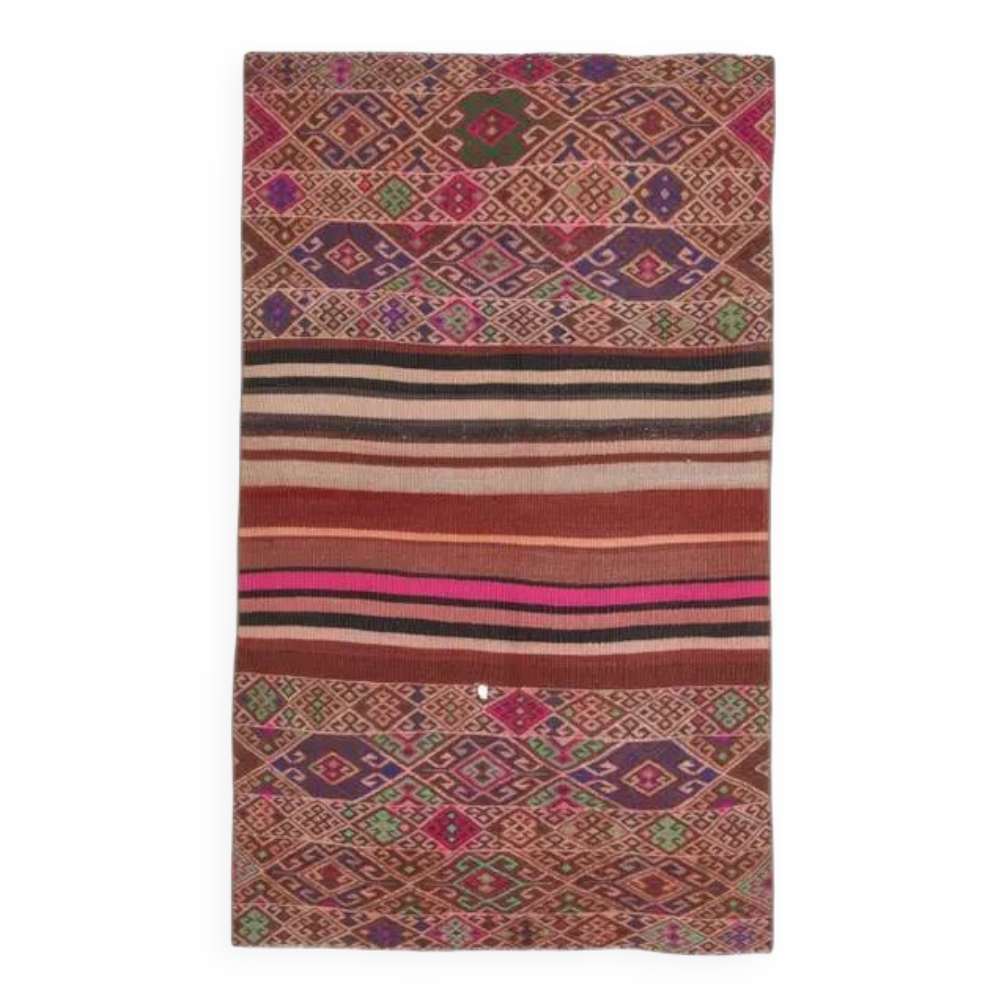 1970s Vintage Turkish Oushak Handmade Wool Cotton Pink Runner Rug 103x171