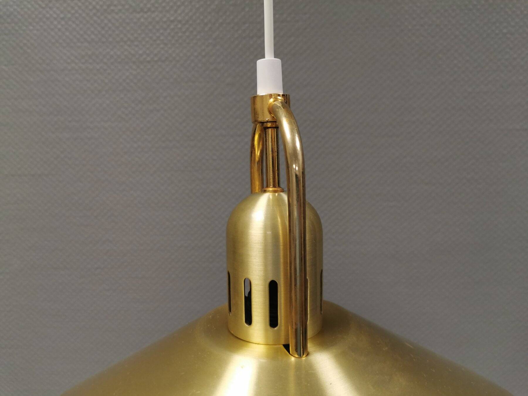Brass-colored aluminum pendant lamp from Swedish Belid 1980s.