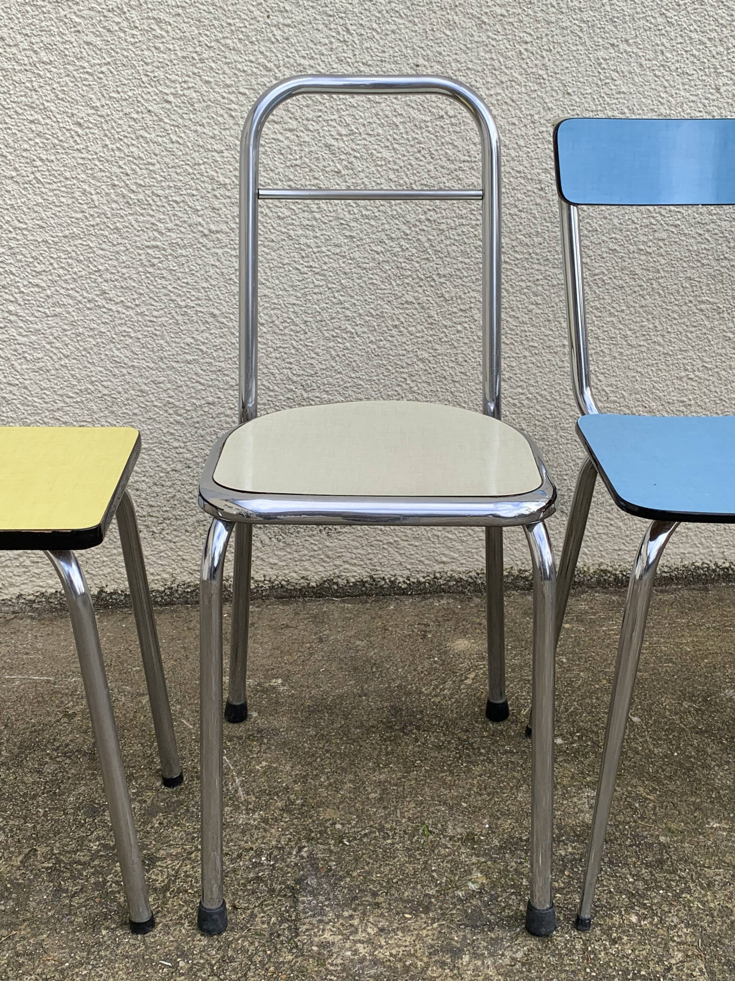 Mismatched formica chairs and stool 1960