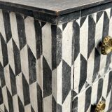 Small Italian chest of drawers with two drawers, patinated with a trompe-l'œil checkerboard pattern