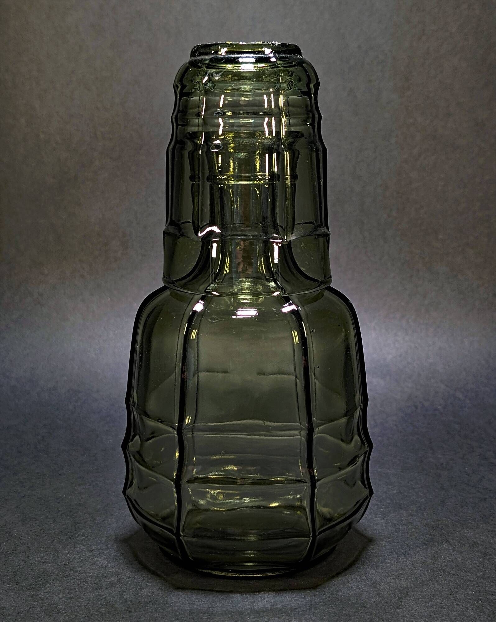 Vintage Czechoslovak Green Glass Carafe with Matching Tumbler