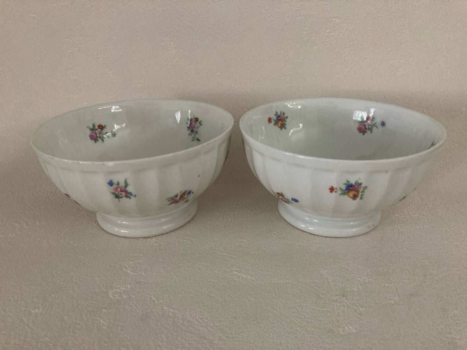 2 Antique Faceted Bowls with Small Flower Pattern PL France