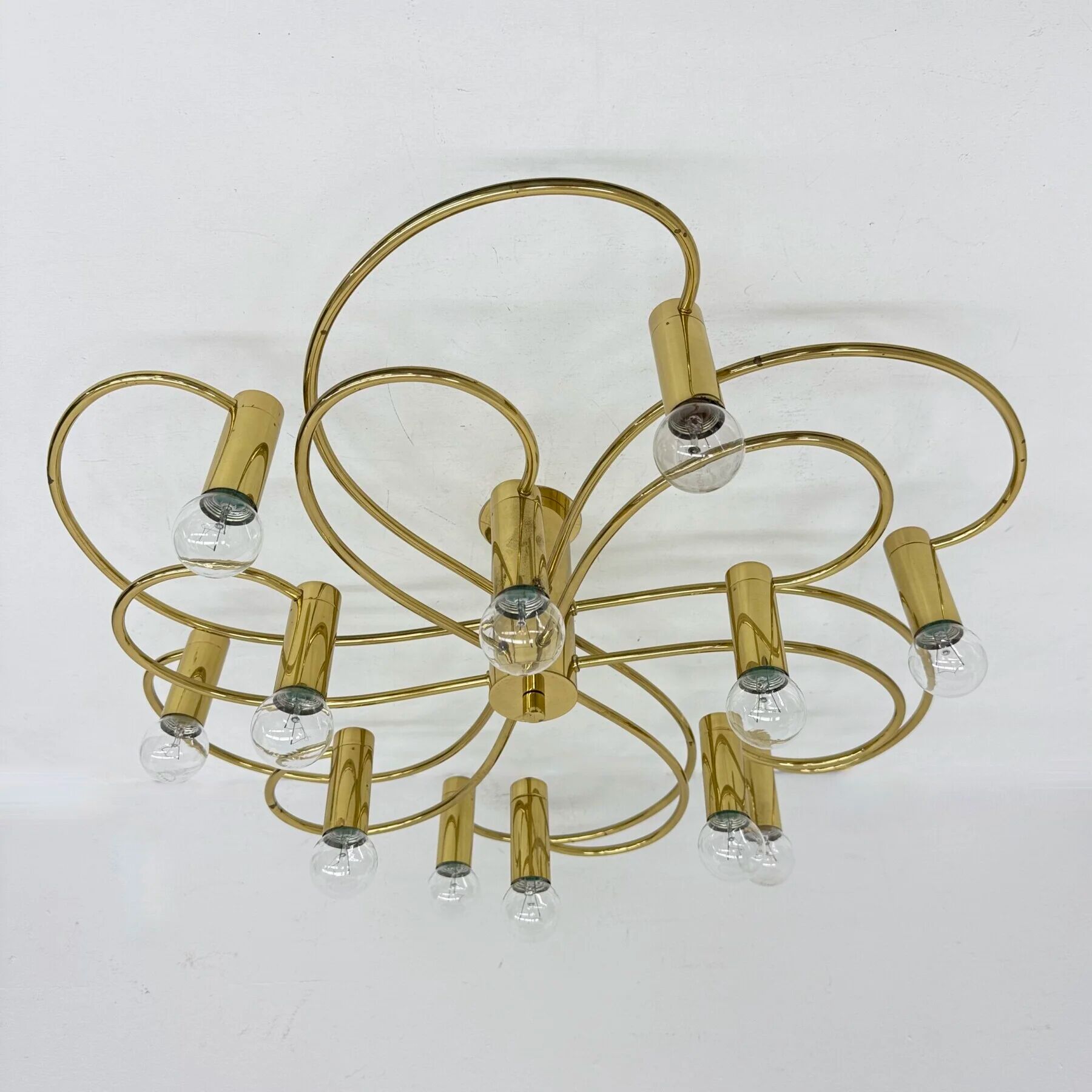 Leola sculptural brass 12-light ceiling or wall flush mount, 1970s