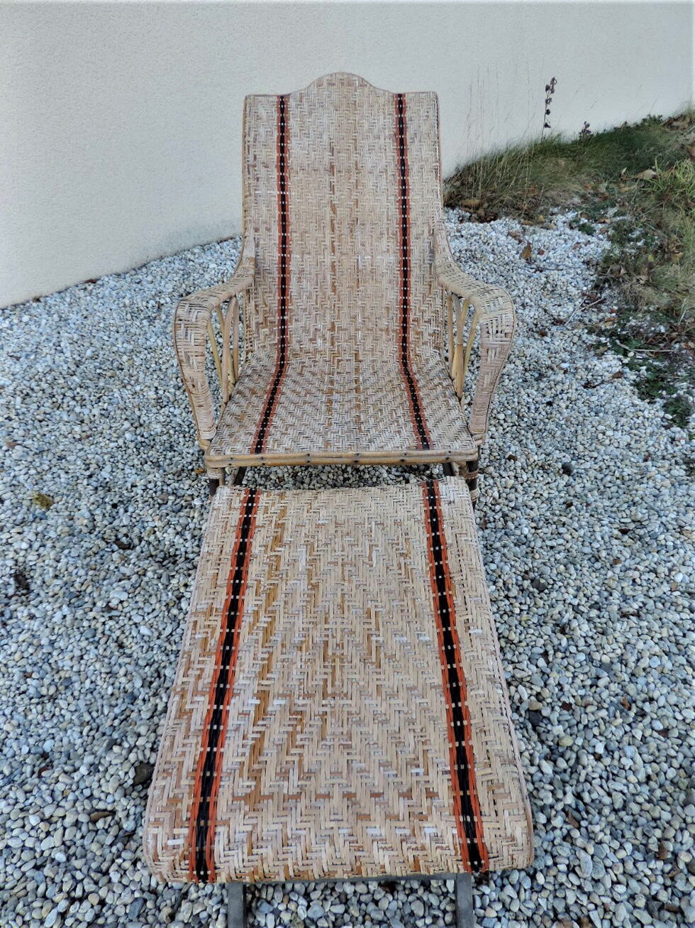 rattan chaise longue with its foot rest 1930