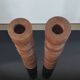 Brutalist turned wood candlestick pair