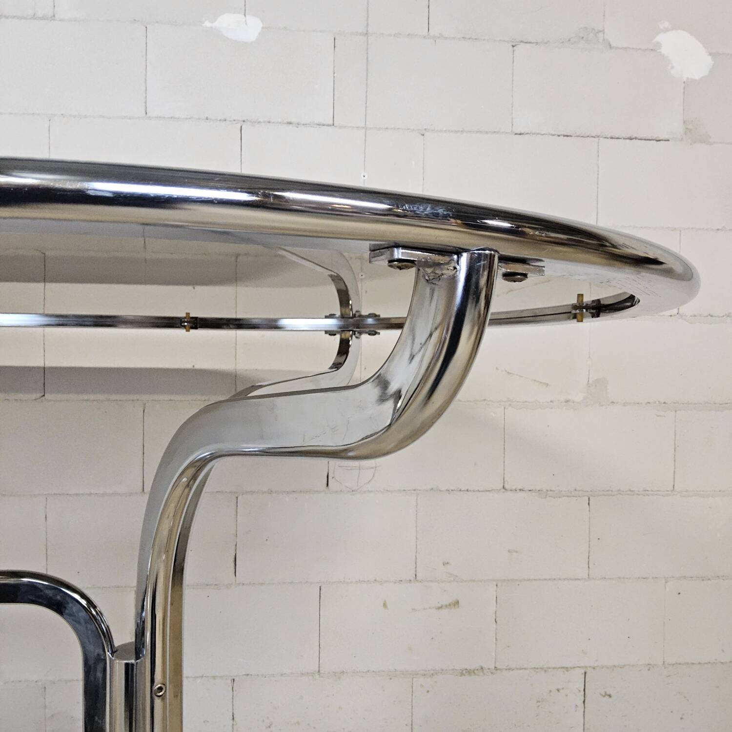 Vintage Gastone Rinaldi chrome & smoked glass dining table + chairs