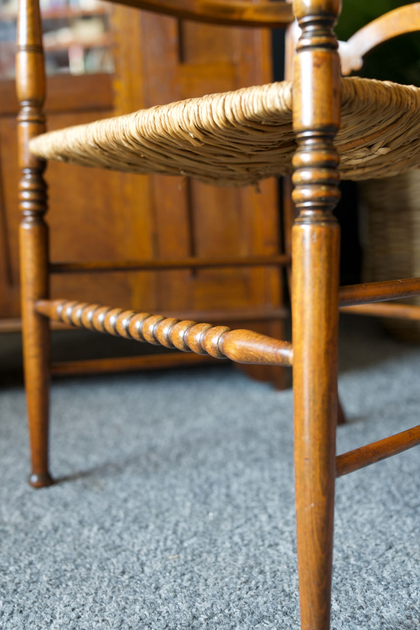 Arts & crafts solid oak ladder back occasional chair with rush seat