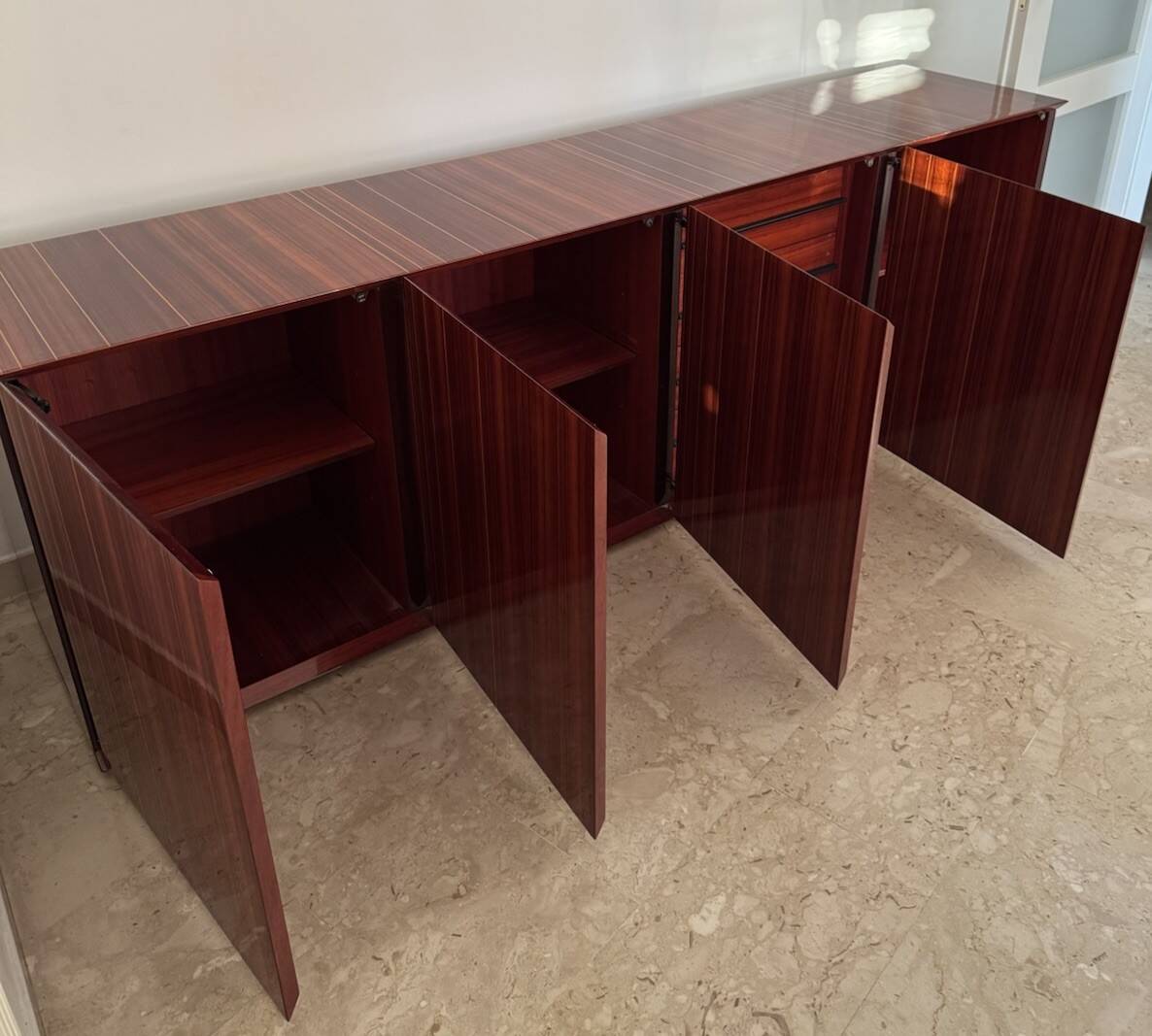 Monumental rosewood sideboard zebrawood lacquered mid-century design 1970