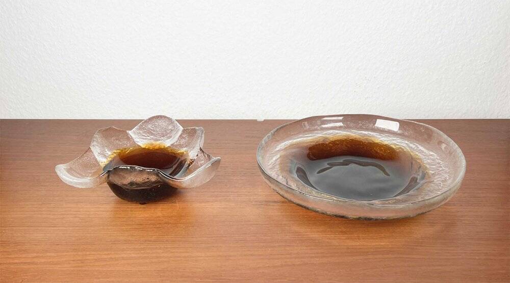 Mid-century Finnish glass bowl by Pertti Santalahti for Humppila, 1960s, set of 2.