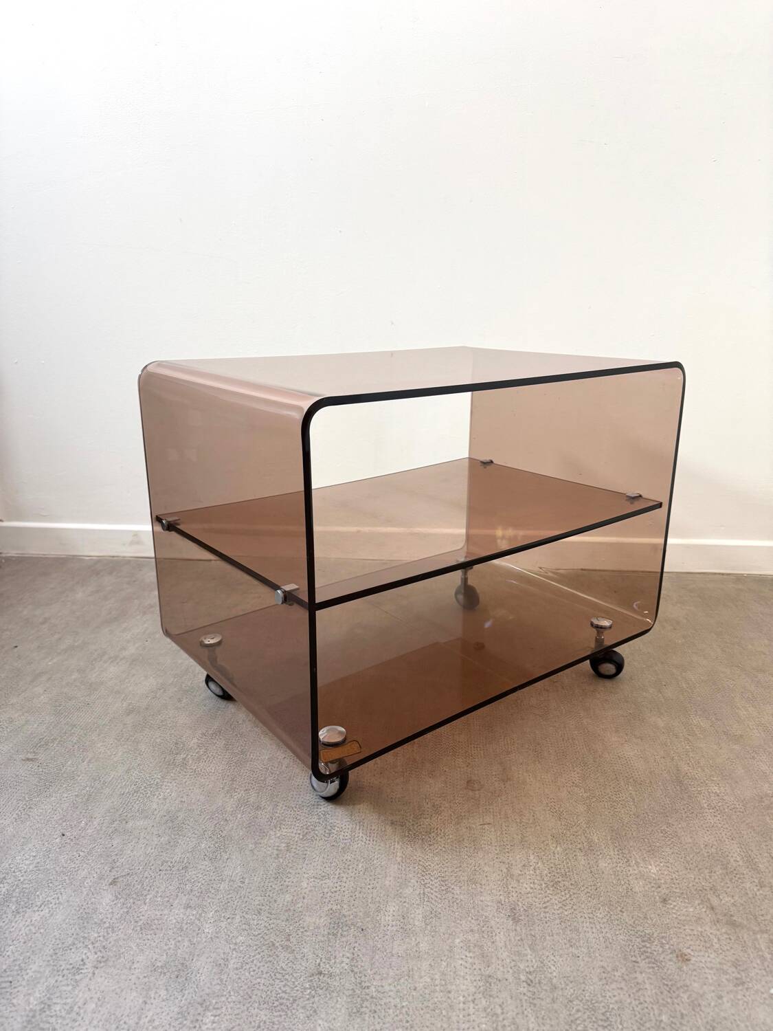 Smoked Plexiglas coffee table by Michel Dumas