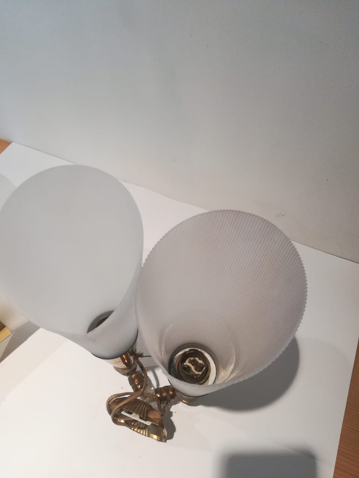 Pair of double wall sconces-corrugated plastic brass