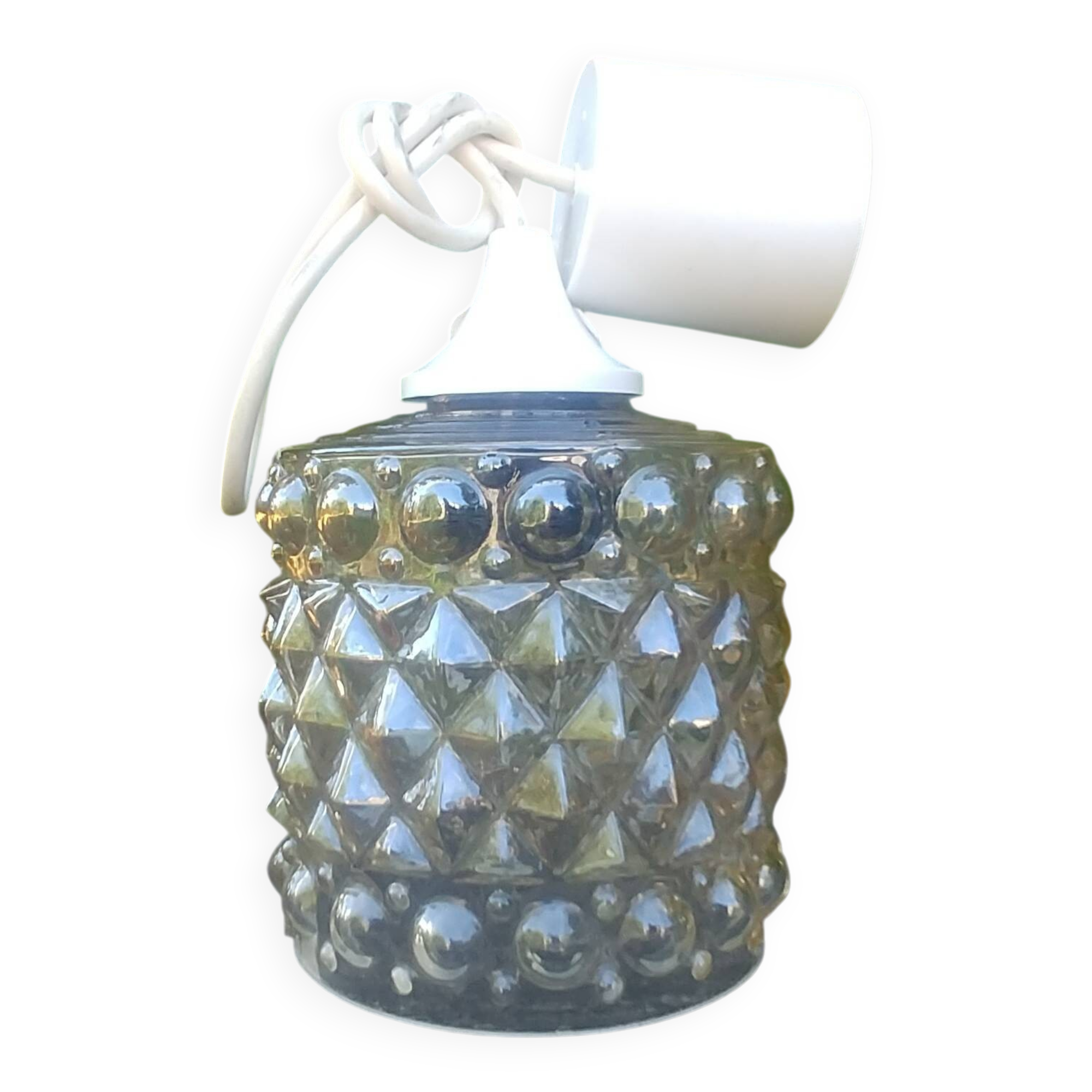 A 70s-vintage amber molded glass "bubble" pendant/lamp