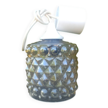 Une suspension/lampe "bubble" en verre moulé ambre années 70-vintage