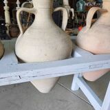 Antique painted wooden jar holder with 4 earthenware jars