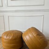 Vintage 70s patchwork leather poufs