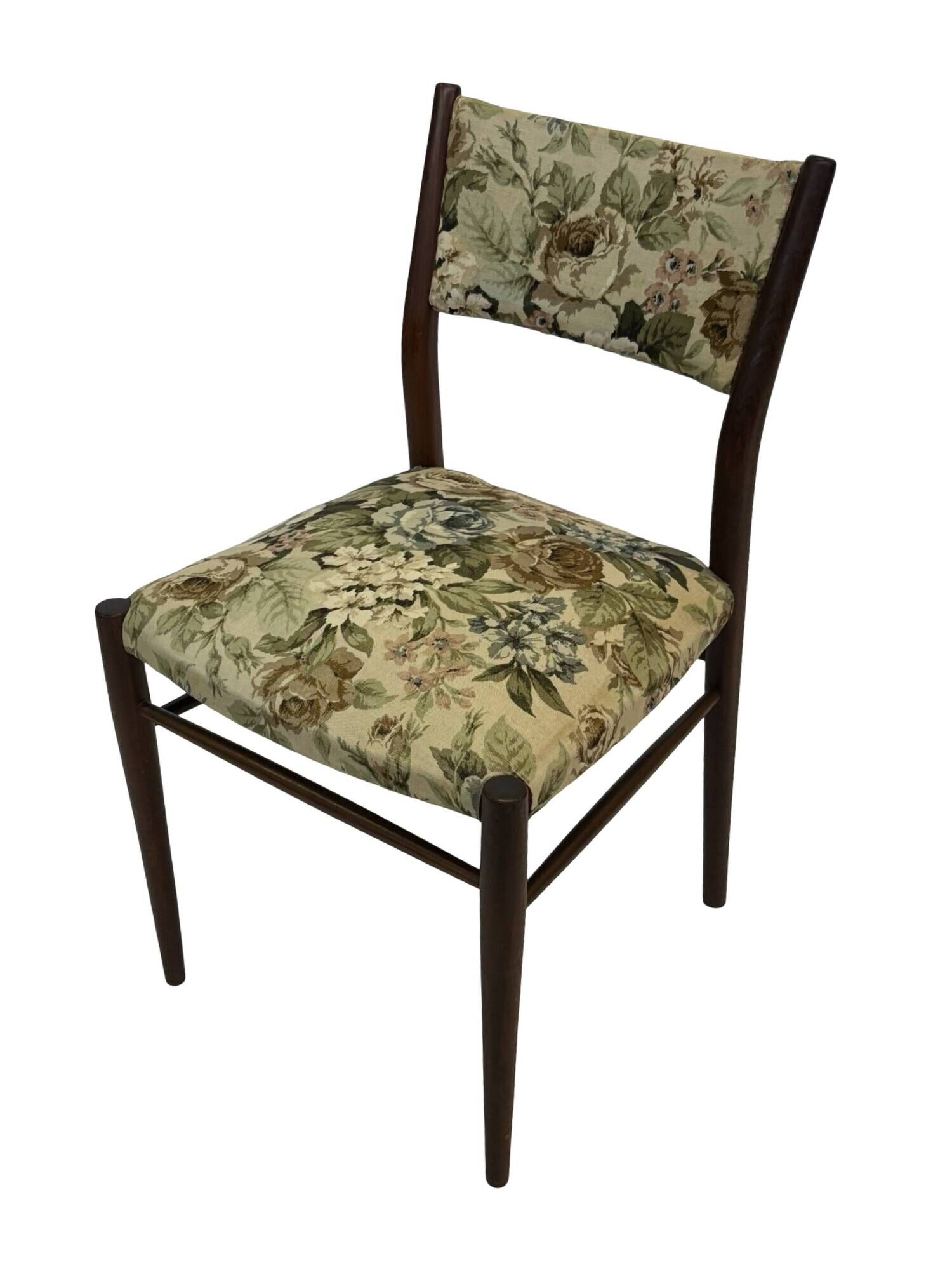 Vintage Dining Chair Flower Upholstery 1960s Teak