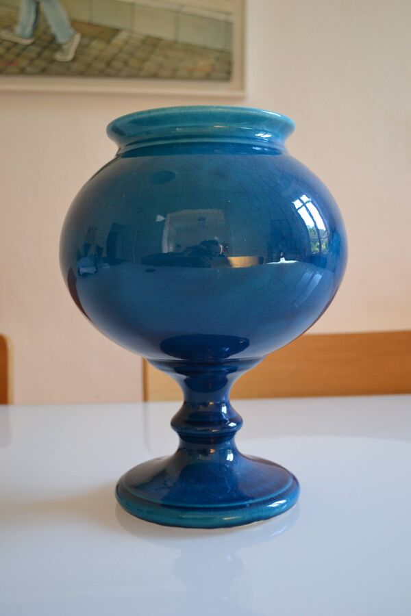 Vase bleu céramique craquelé  H : 28 cm