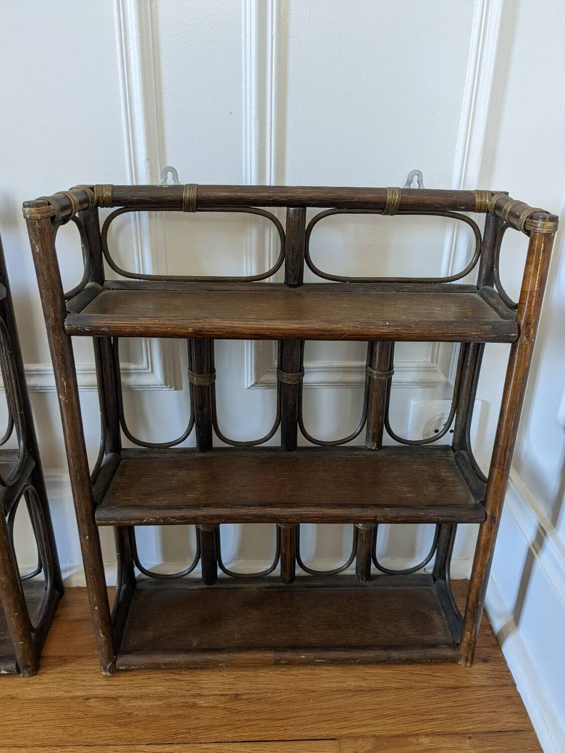 Pair of rattan shelves