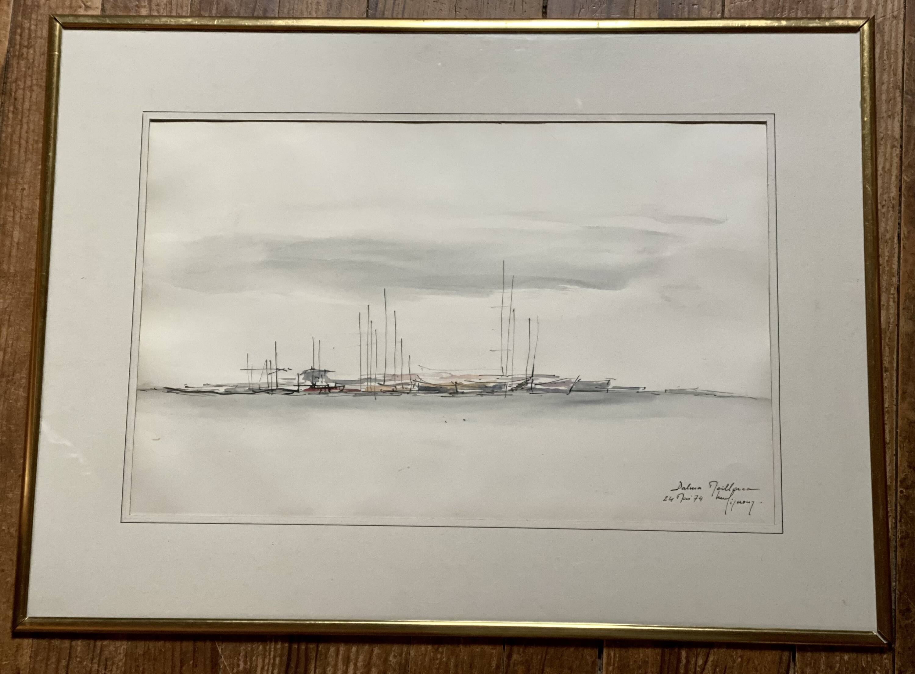 Modernist watercolor by Hubert Gignoux Palma de Mallorca vintage 1970
