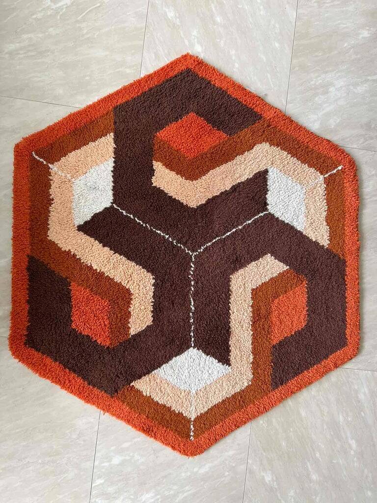 Midcentury Rare Carpet or Rug Hexagon, Denmark, 1960s